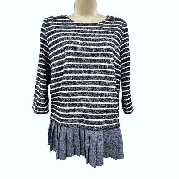 THML Tunic Blue & White Stripe Pleated LG Nautical French Chic Coastal Preppy - Picture 1 of 8